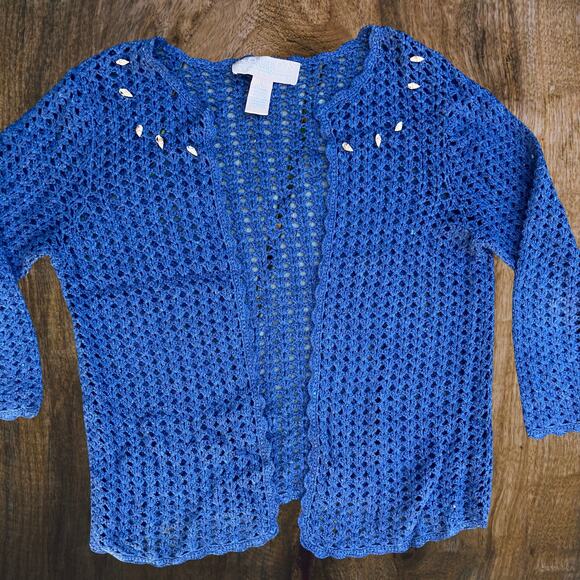 Blue seashell embellished crochet cardigan fishermancore mermaid nautical - Picture 2 of 6